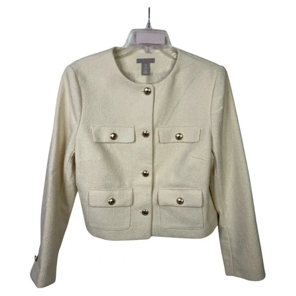 H&M NWT WOMEN’S  SHORT JACKET LONG SLEEVE  GOLD COLOR BUTTON DETAIL  SZ M - Picture 2 of 6